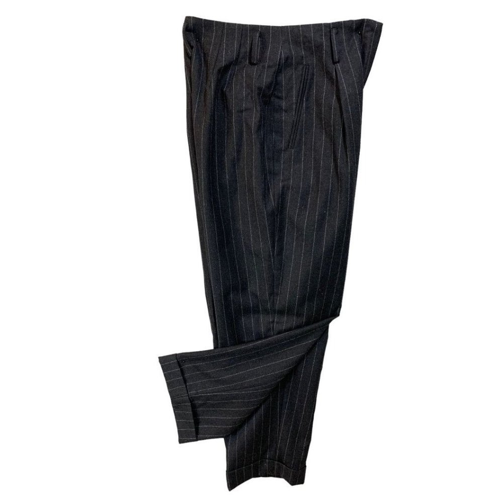 8P Andrea Viccaro Petite Women's Dark Gray Wool Pants Pinstripe Suit Pants Vinta
